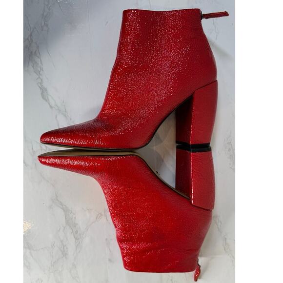 Kenneth Cole Alora Pointy Toe Ankle Bootie Boot Red Patent Leather‎ Boot Sz 9 - Picture 7 of 10